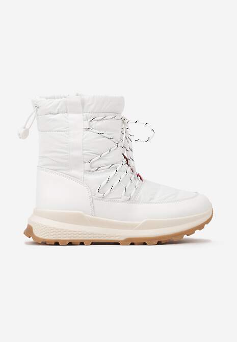 Białe Śniegowce na Niskiej Platformie z Ozdobnie Sznurowaną Cholewką Zinneitha