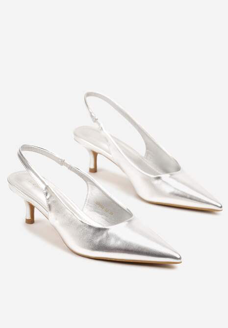 Srebrne Sandały Vices Slingback na Obcasie Typu Kaczuszka Kovirida
