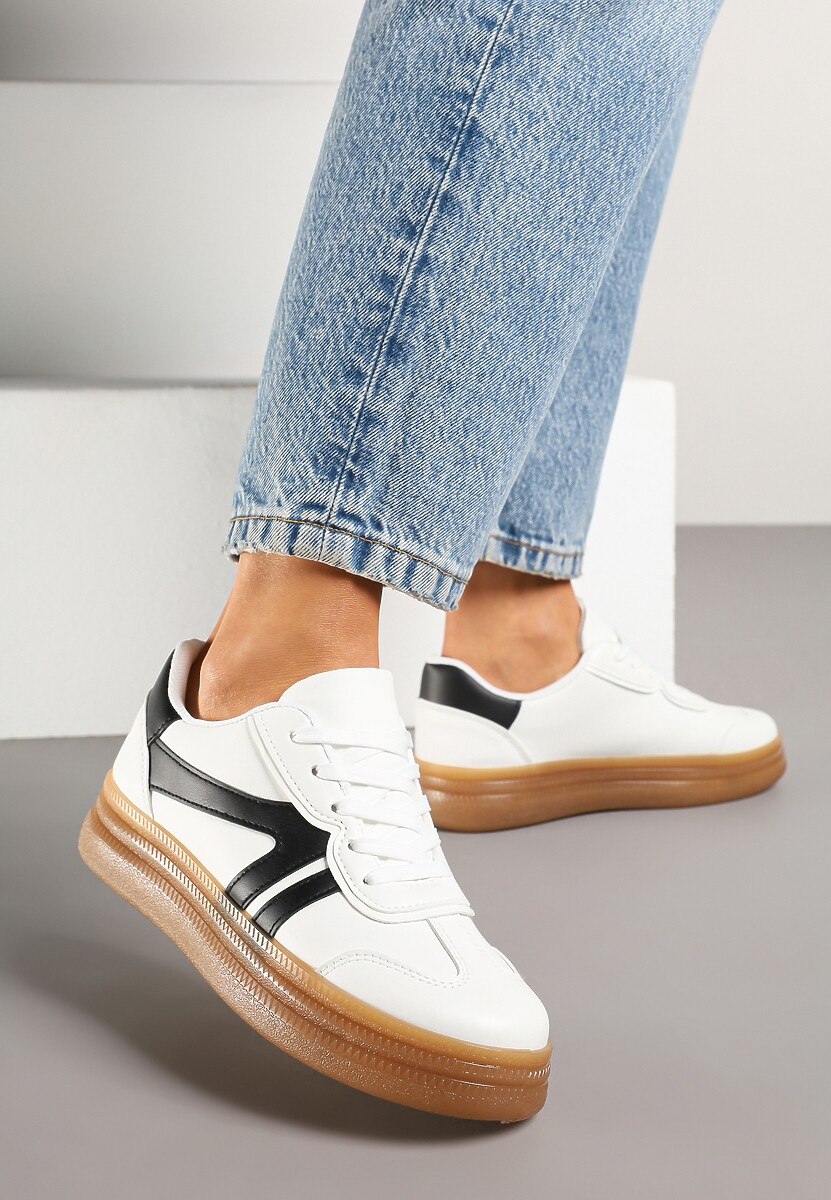 Biało-Czarne Sneakersy Klasyczne Tenisówki Zdobione Przeszyciami Alatira