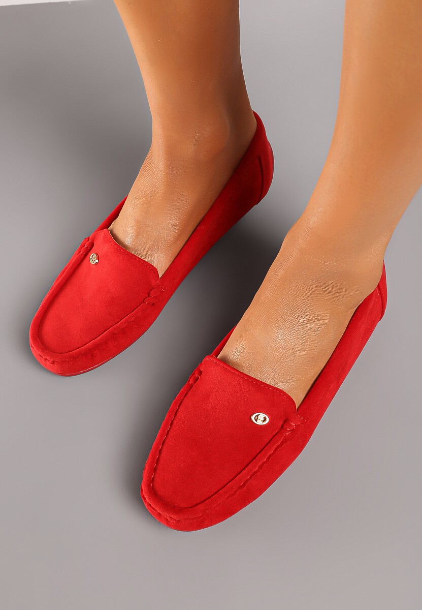 Czerwone Mokasyny ze Skórzaną Wkładką i Przeszyciami Yaritza