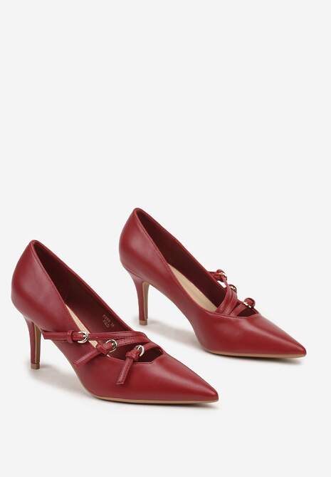 Bordowe Czółenka na Szpilce Ozdobione Paskami Relabina