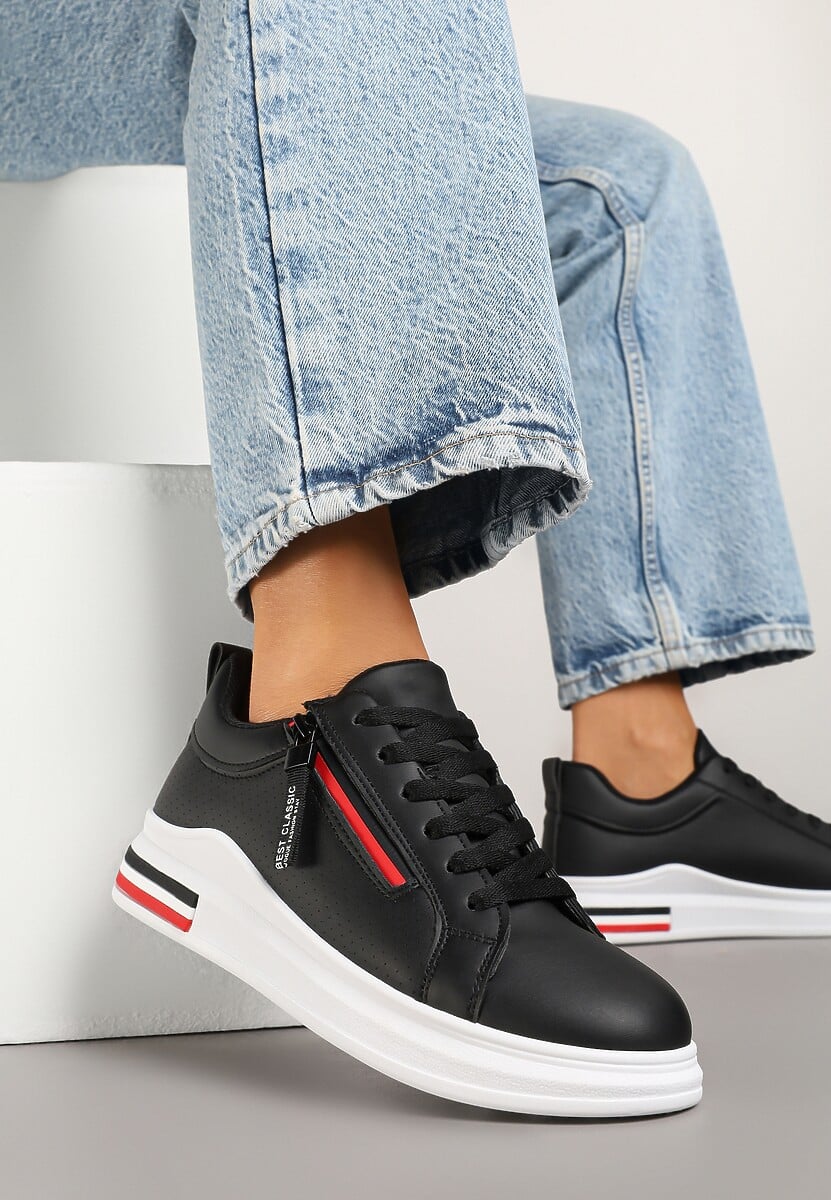 Białe Sneakersy z Ozdobnymi Napisami Suwakiem i Paskami Tosime