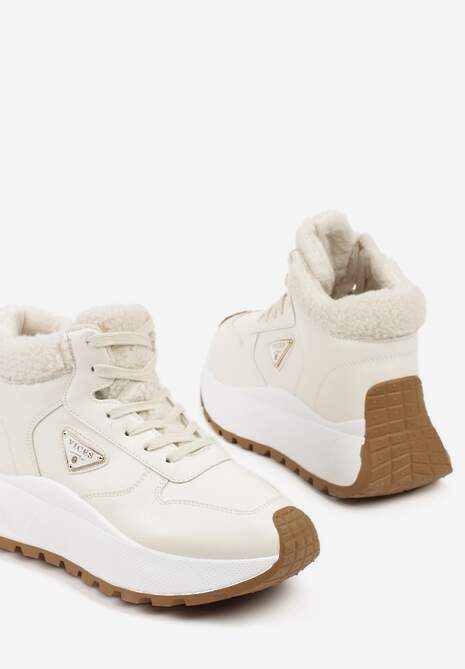 Beżowe Sneakersy Śniegowce Vices na Platformie Ozdobione Trójkątną Aplikacją Ficebia