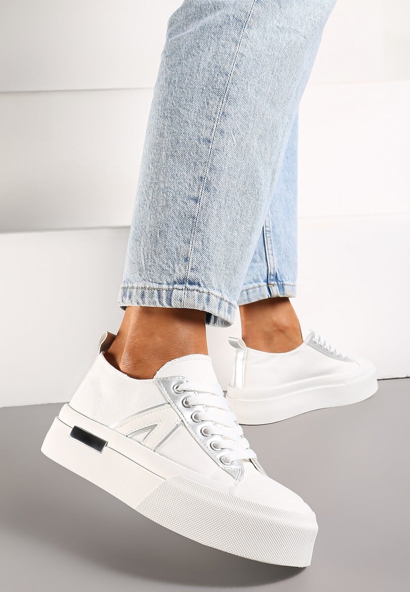Białe Trampki na Grubej Podeszwie Sznurowane Peonema
