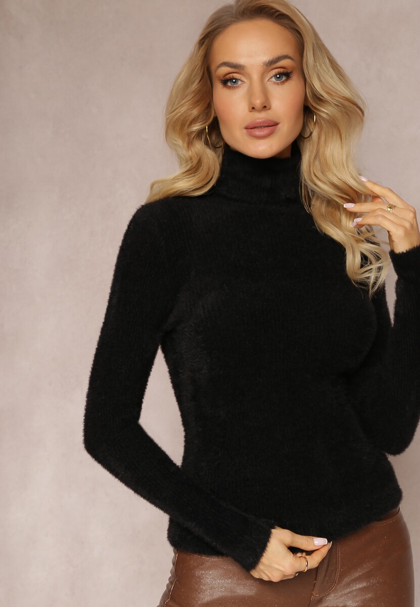 Pomarańczowy Golf Wełniany Prążkowany Detova