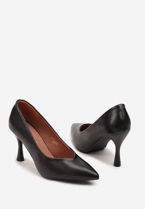 Czarne Szpilki Vices na Klepsydrowym Obcasie ze Skórzaną Wkładką Muzite