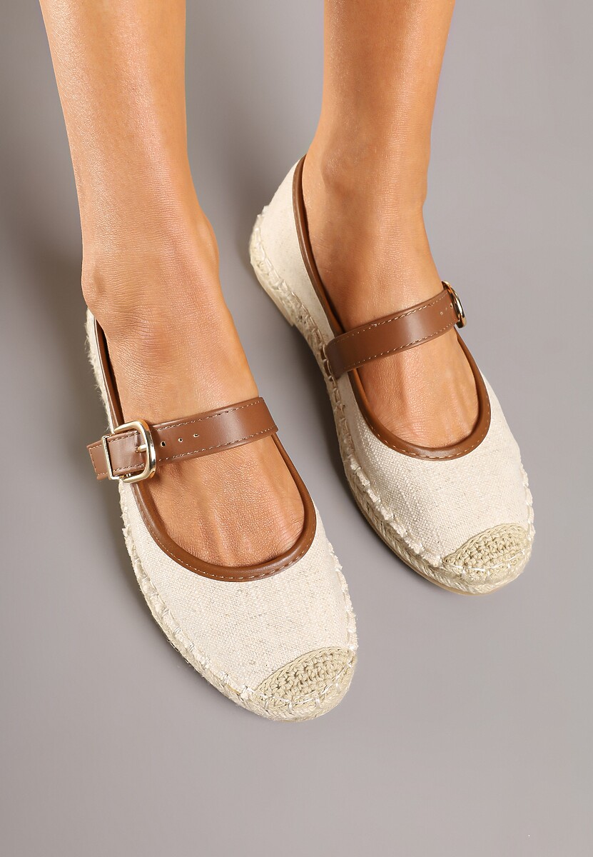 Brązowo-Beżowe Espadryle na Podeszwie z Plecionki z Paskiem ze Sprzączką Ridimiria