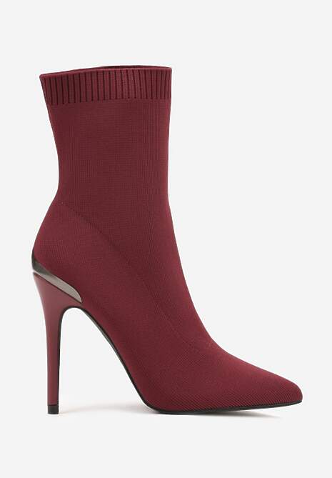 Bordowe Botki Vices ze Skarpetkową Cholewką na Szpilce Brattalie