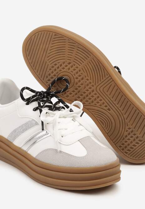Białe Sneakersy w Stylu Tenisówek Ozdobione Brokatem Teladriena