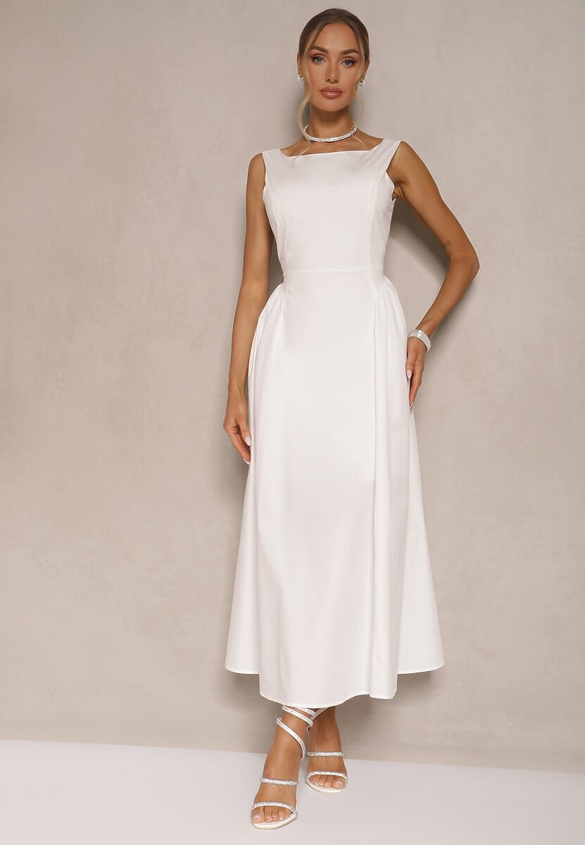 Biała Rozkloszowana Sukienka z Bawełny Haladrea