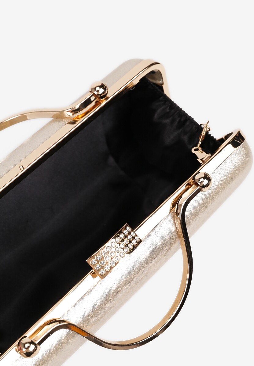 Złota Wieczorowa Torebka z Rączką Wykończona Cyrkoniami i Łańcuszkiem Fenagia