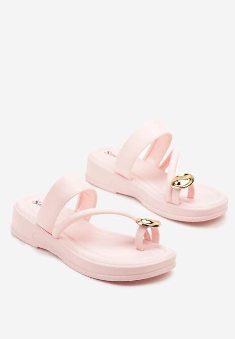 Różowe Klapki w Stylu Japonek Ozdobione Metaliczną Aplikacją Rosanithea