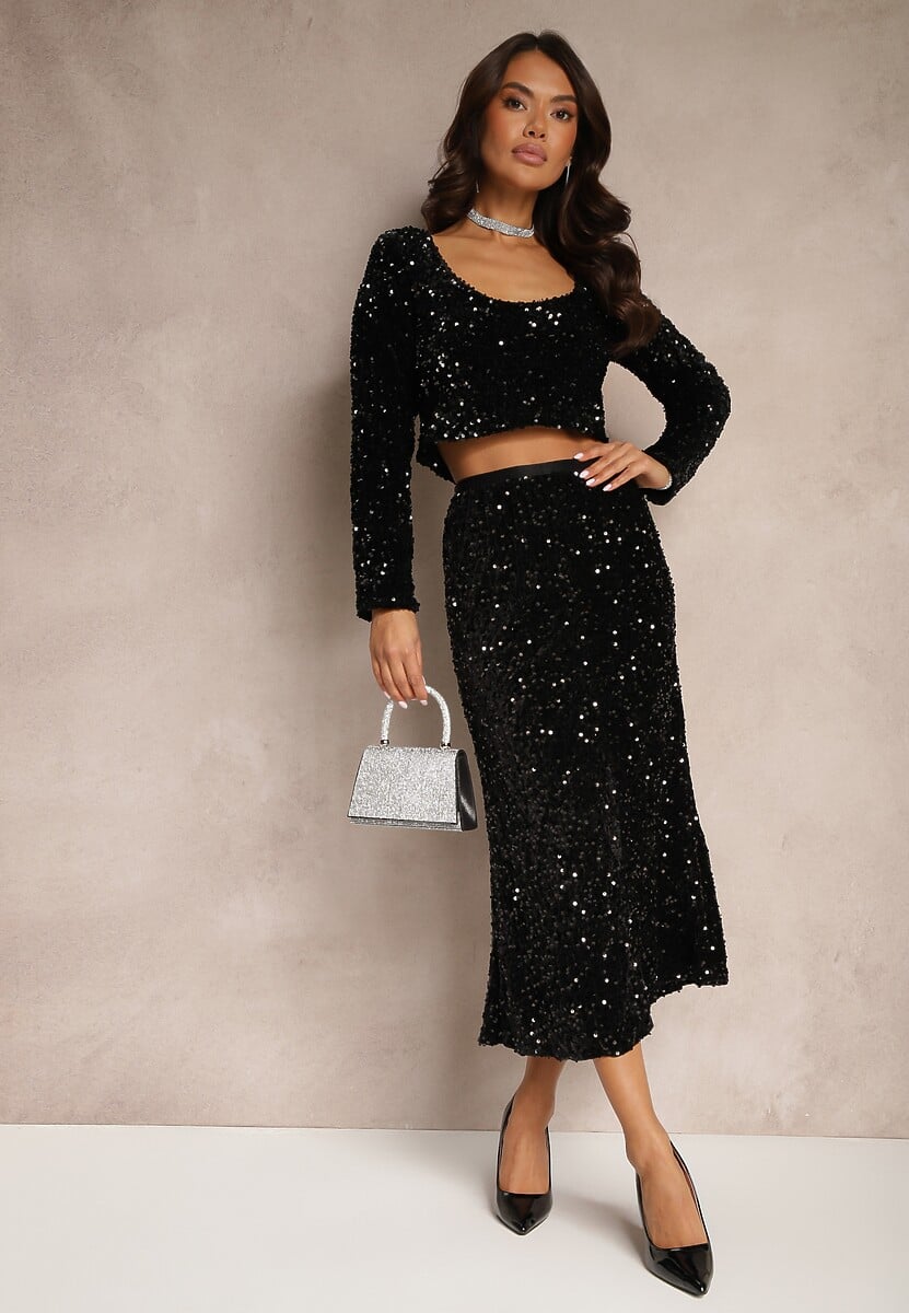 Bordowa Cekinowa Bluzka Narzutka z Satynowymi Kokardkami Issanis