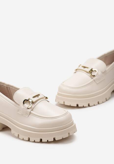 Beżowe Mokasyny na Platformie z Minimalistyczną Klamrą Atarnia