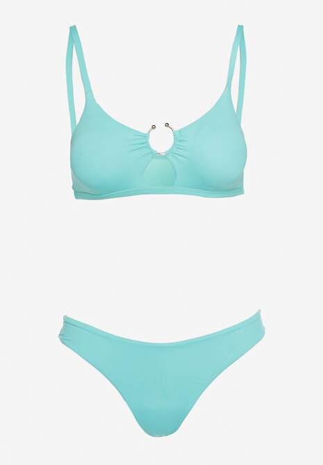 Miętowe Bikini Nieodpinany Biustonosz z Usztywnianymi Miseczkami i Klamerką przy Dekolcie na Regulowanych Ramiączkach Majtki z Elastyczną Gumką w Pasie Kiaramarie