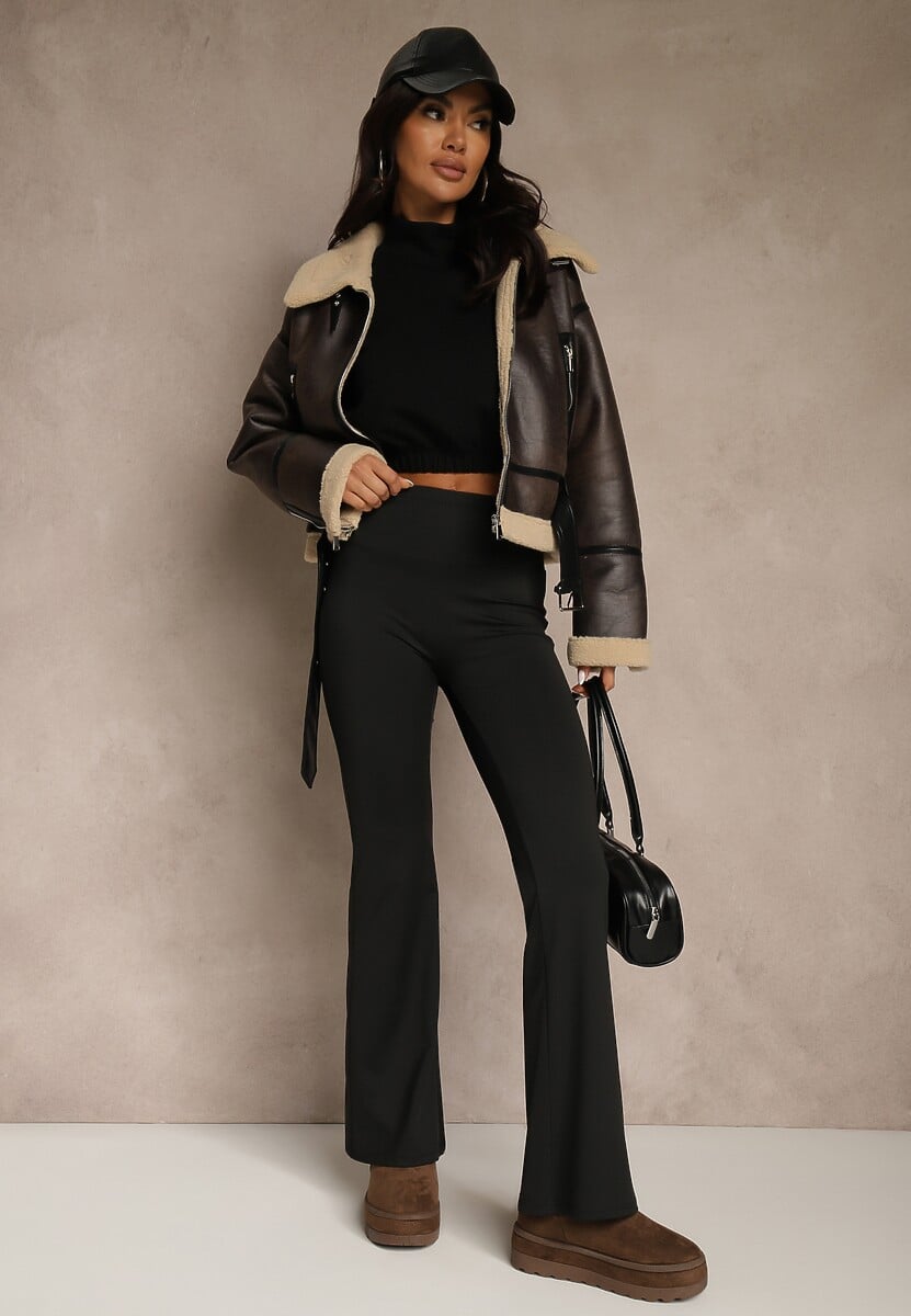 Czarne Spodnie Dzwony Legginsy High Waist Onellin