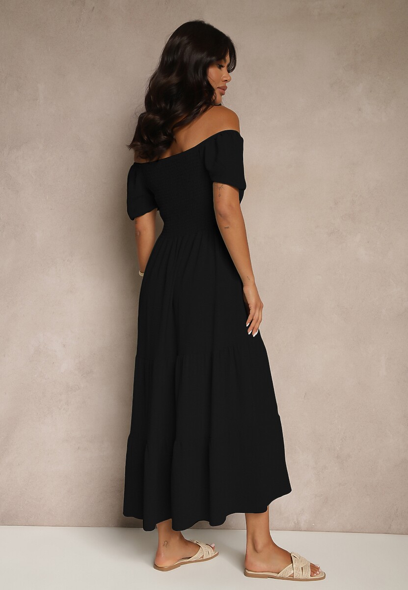 Czarna Sukienka Hiszpanka z Marszczoną Górą Lumirielle