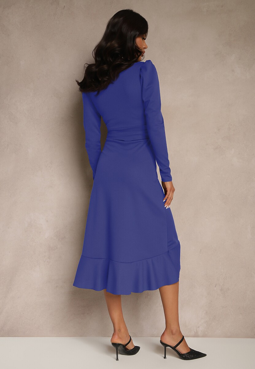 Niebieska Sukienka z Kopertowym Dekoltem Wiązana w Talii Deviara