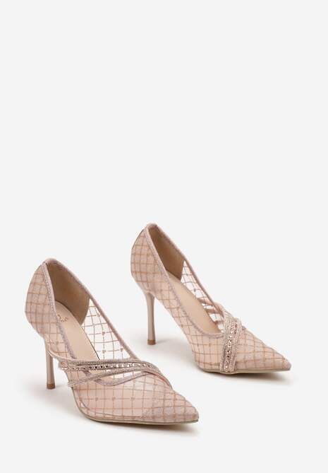 Szampańskie Siateczkowe Szpilki Ozdobione Brokatem i Cyrkoniami Stardis