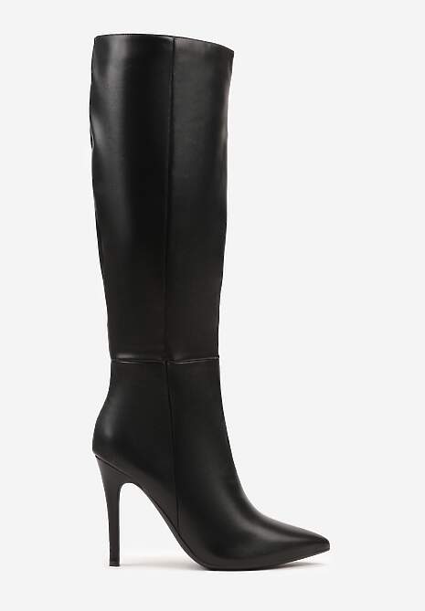 Czarne Kozaki na Szpilce z Dopasowaną Cholewką Alevire