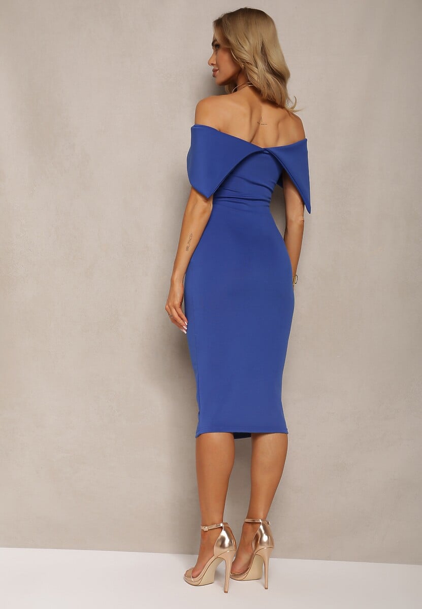 Granatowa Elegancka Sukienka Koktajlowa Hiszpanka o Dopasowanym Kroju Nuelia