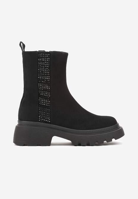 Czarne Botki w Stylu Sztybletów na Platformie z Cyrkoniami Rexindra