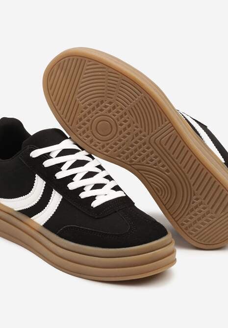 Czarne Sneakersy Typu Kultowe Tenisówki na Grubej Podeszwie z Tłoczeniem Lisanitea