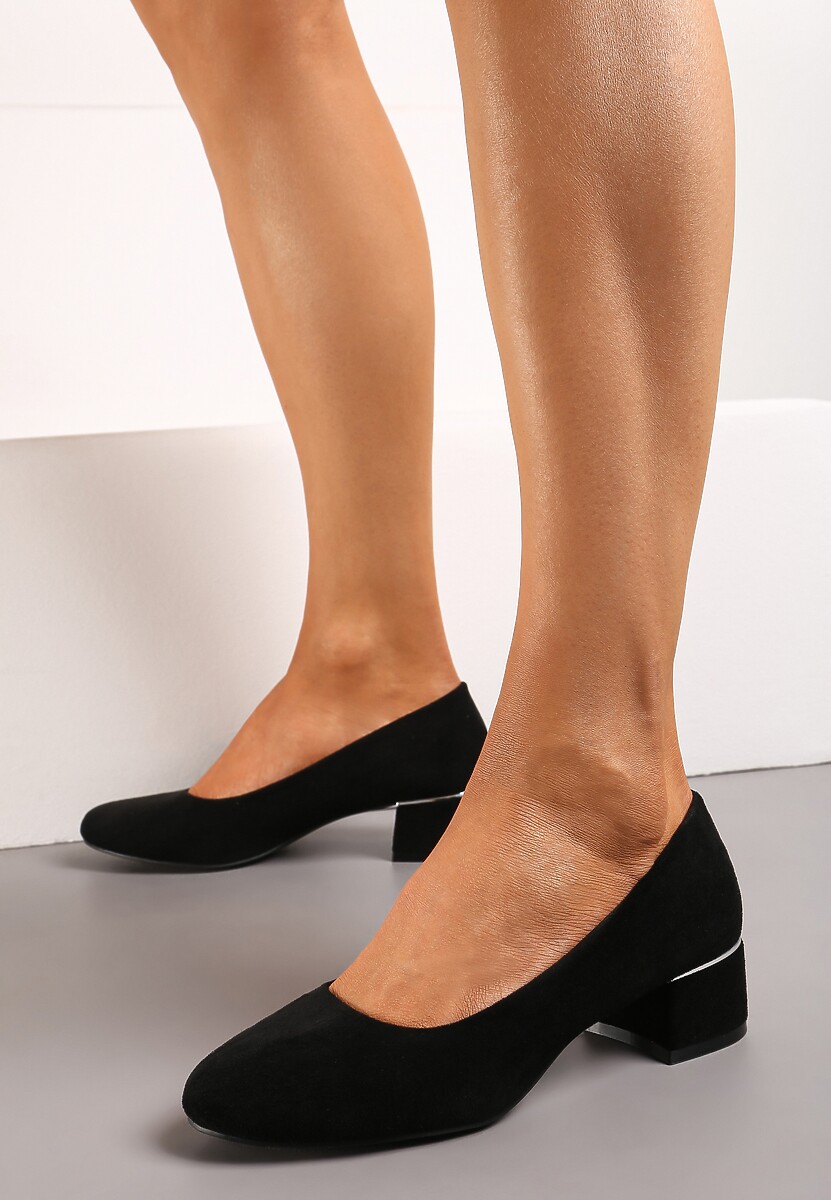 Czarne Czółenka z Imitacji Zamszu z Delikatnym Obcasem Starales