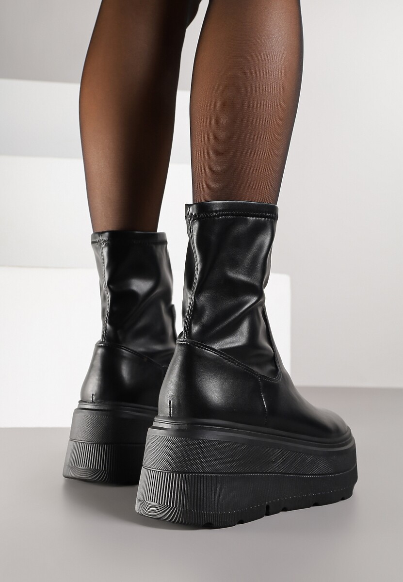 Czarne Botki Vices w Stylu Tech Gothic na Platformie Niorna