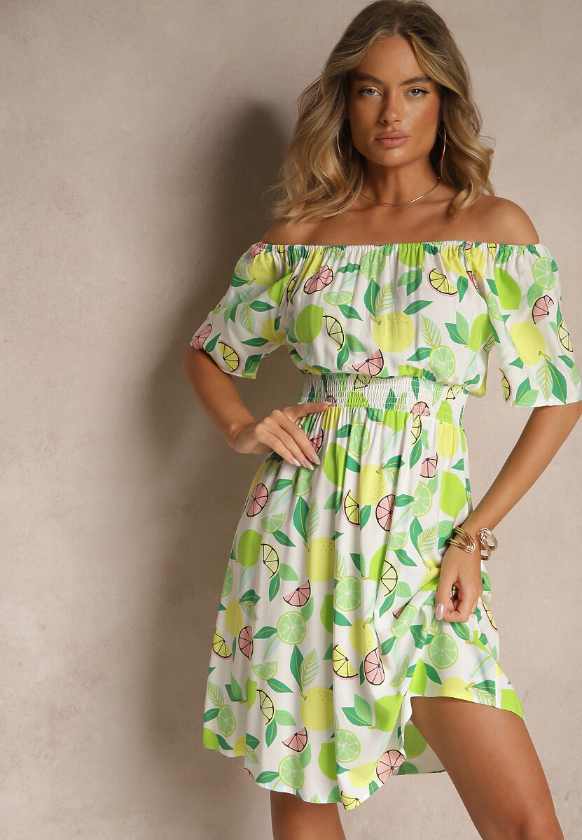 Czarna Sukienka Typu Hiszpanka z Bawełną ze Wzorem Cytrusów Aprona