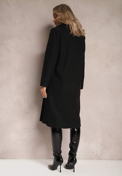 Czarny Długi Płaszcz z Biżuteryjnymi Guzikami Tudella