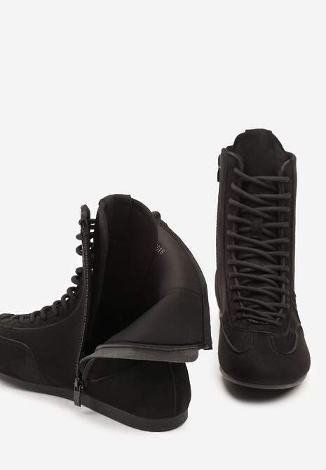 Czarne Bokserskie Sneakersy ze Sznurowaną Cholewką Harville