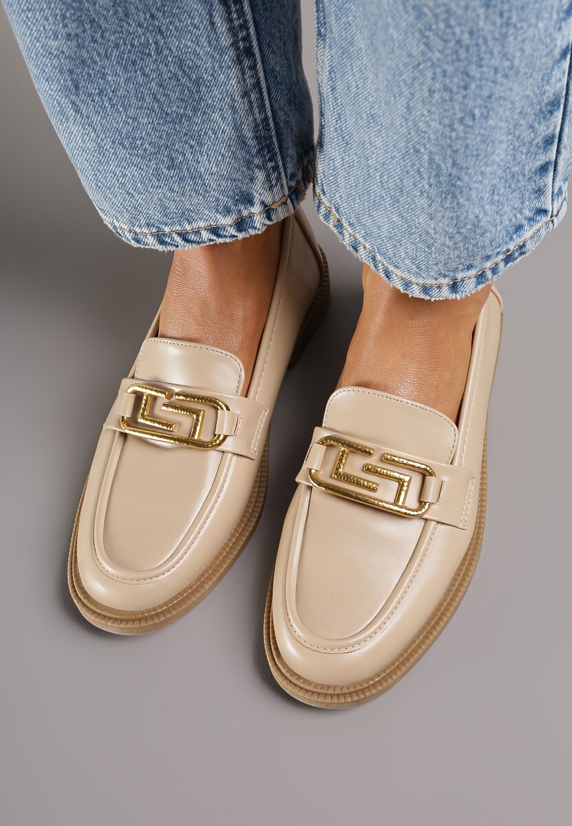 Beżowe Mokasyny Wsuwane z Klamerką Wesley