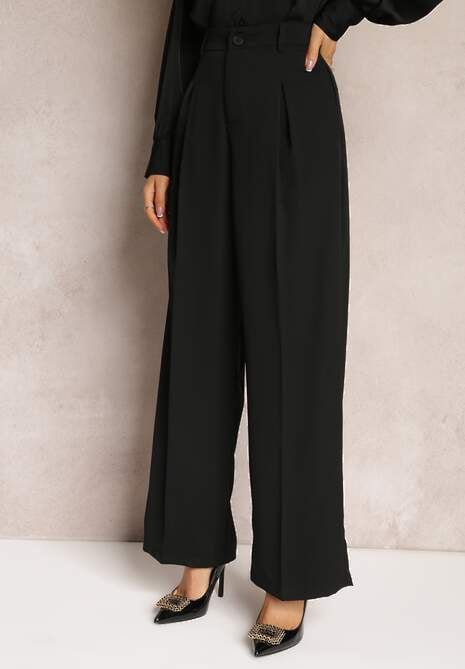 Czarne Spodnie z Wysokim Stanem i Szerokimi Nogawkami Ellika