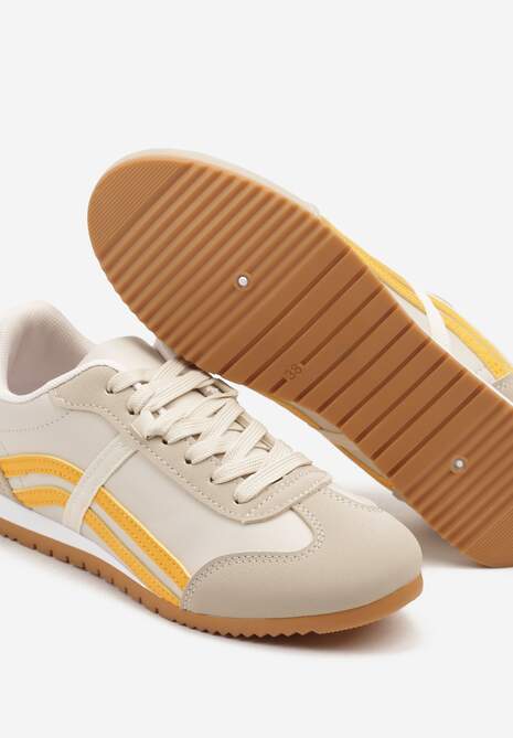 Beżowo-Pomarańczowe Sneakersy Typu Klasyczne Tenisówki Zdobione Przeszyciami Zardiva
