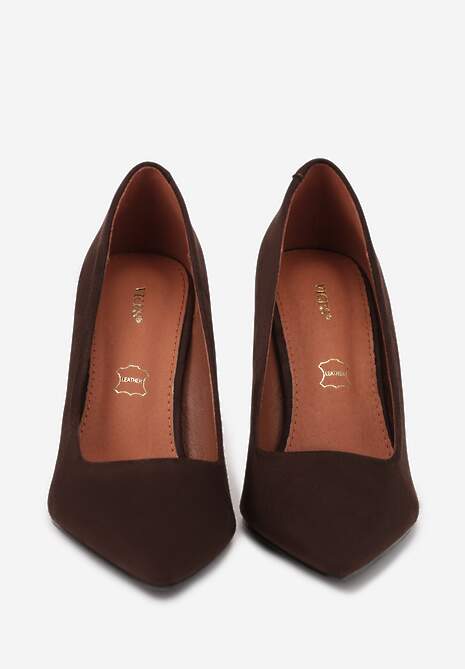 Brązowe Czółenka na Słupku Vices z Wkładką ze Skóry Naturalnej Rocce