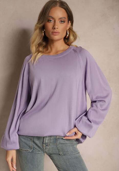 Fioletowy Sweter Oversize Ozdobiony Szerokimi Ściągaczami Anittia