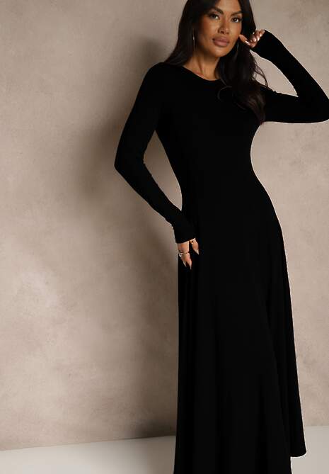 Czarna Rozkloszowana Sukienka z Bawełny Tusmala