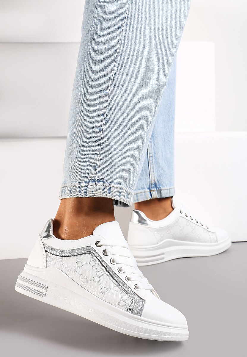 Czarne Sneakersy z Brokatem i Metaliczną Wstawką Selien