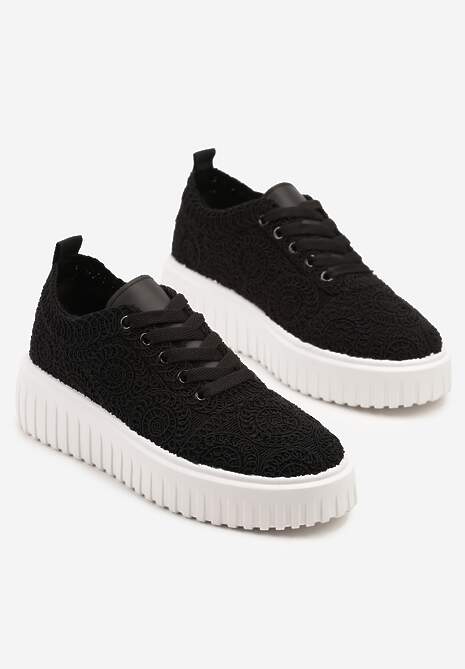 Czarne Ażurowe Sneakersy na Platformie Ellisara