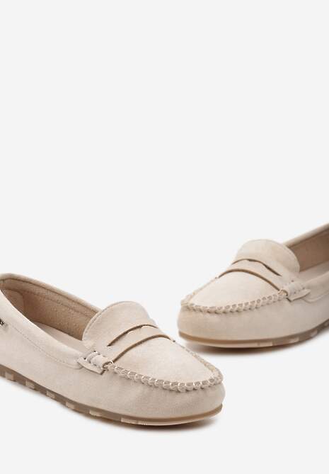 Beżowe Płaskie Mokasyny o Klasycznym Fasonie z Przeszyciem Wenniva