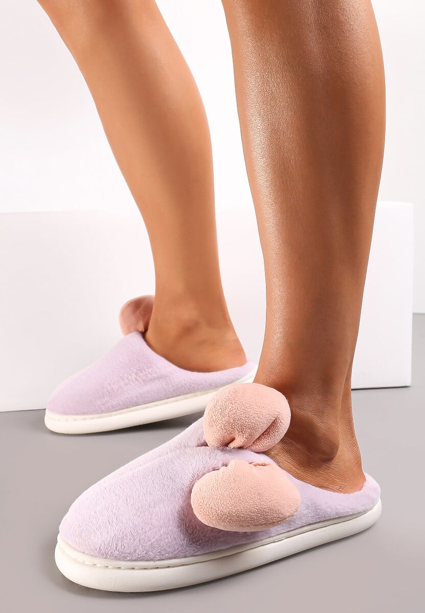 Fioletowe Futerkowe Kapcie z Pluszową Kokardką Vlemona