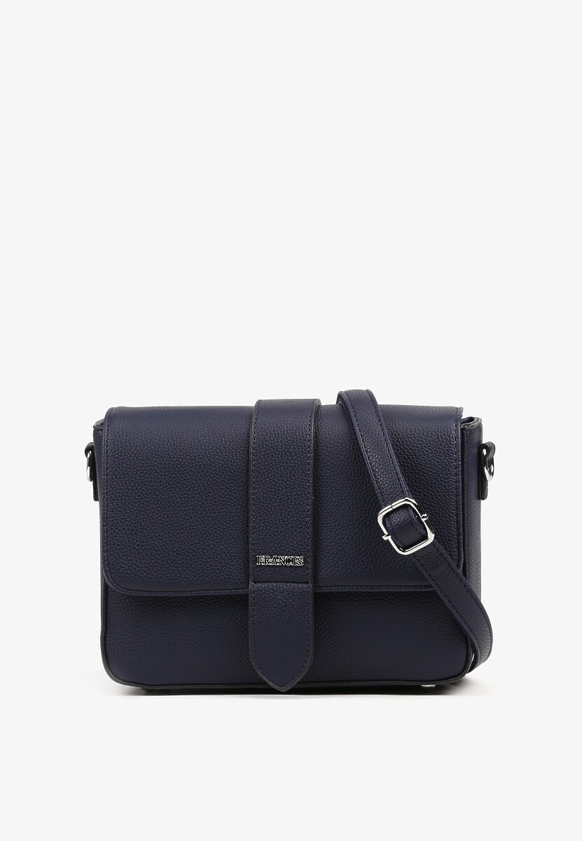 Granatowa Torebka Typu Listonoszka z Klapą Zdobiona Aplikacją Niraline