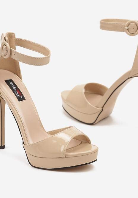 Beżowe Wysokie Sandały na Szpilce Zapinane na Sprzączkę Viraela