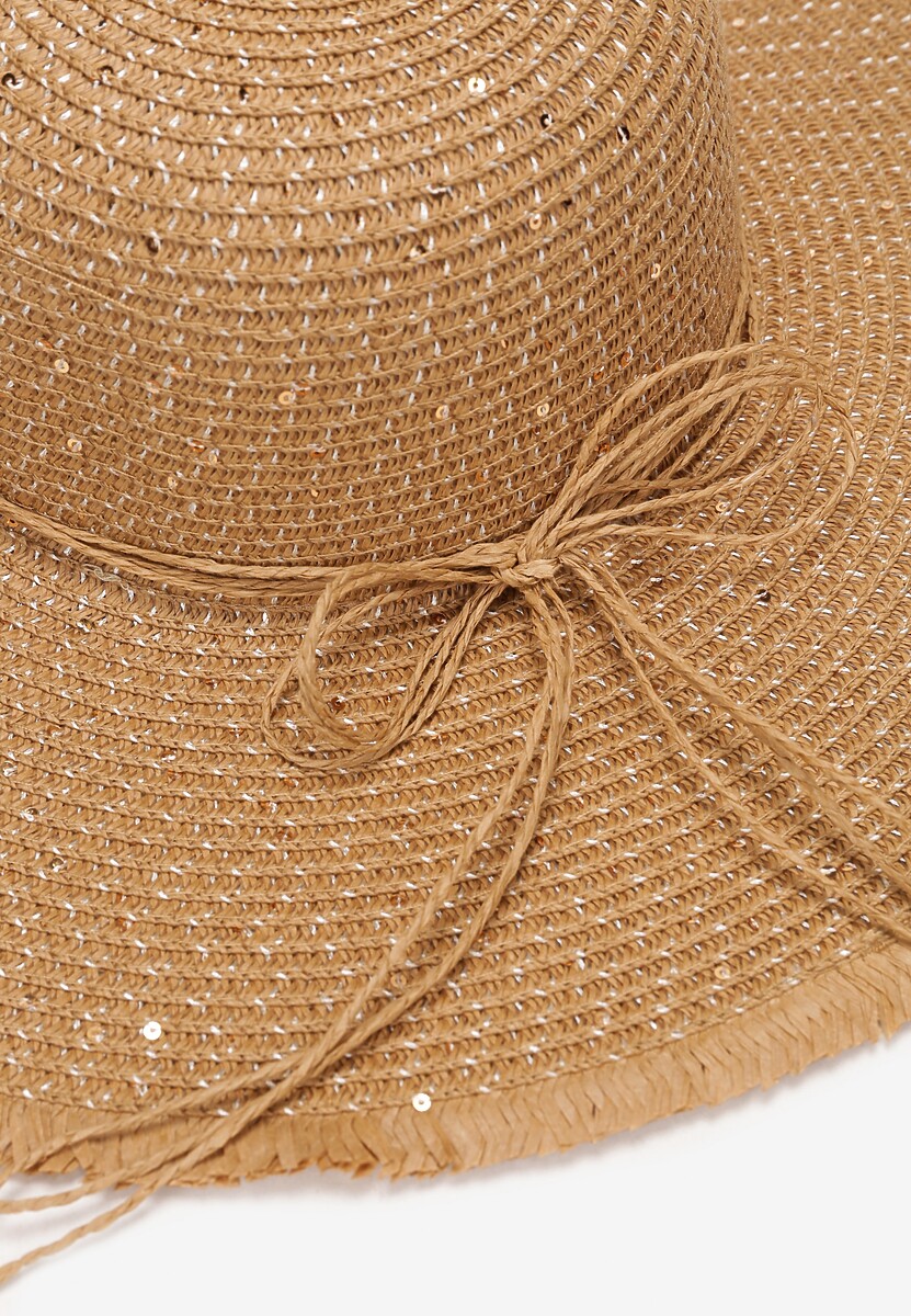 Beżowy Kapelusz Z Szerokim Rondem Cekinami i Kokardką Anne-Laure