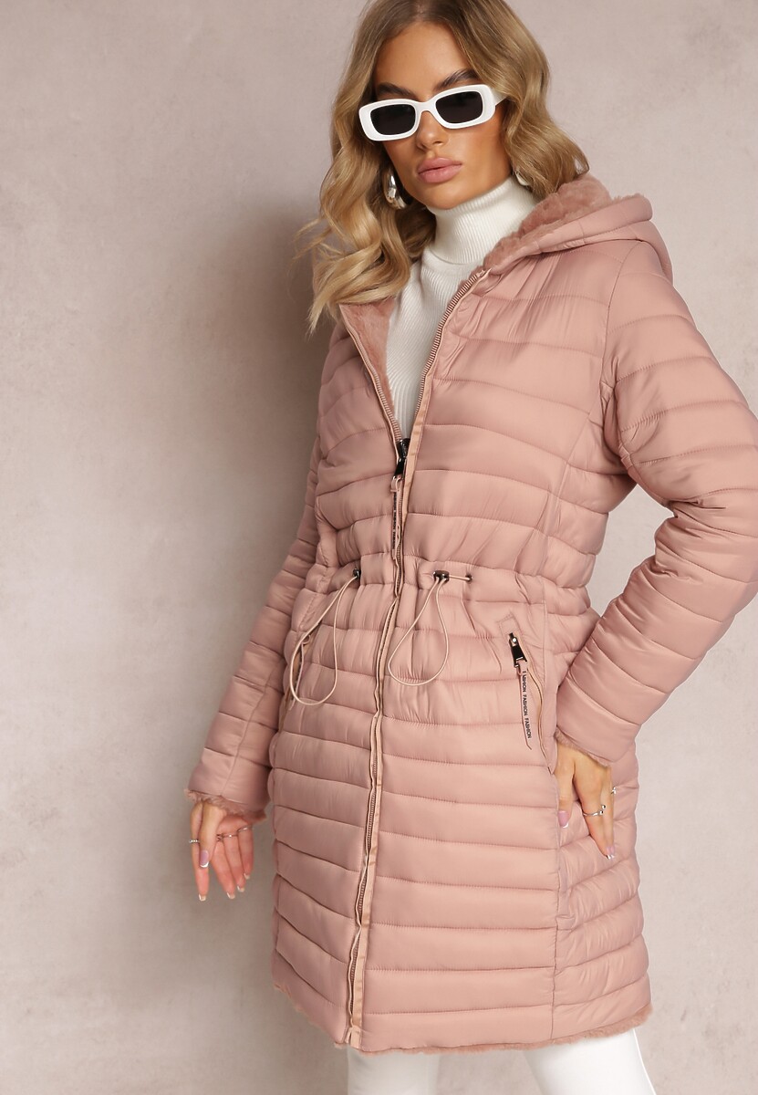 Różowa Dwustronna Kurtka z Pikowaniem i Futerkiem Annane