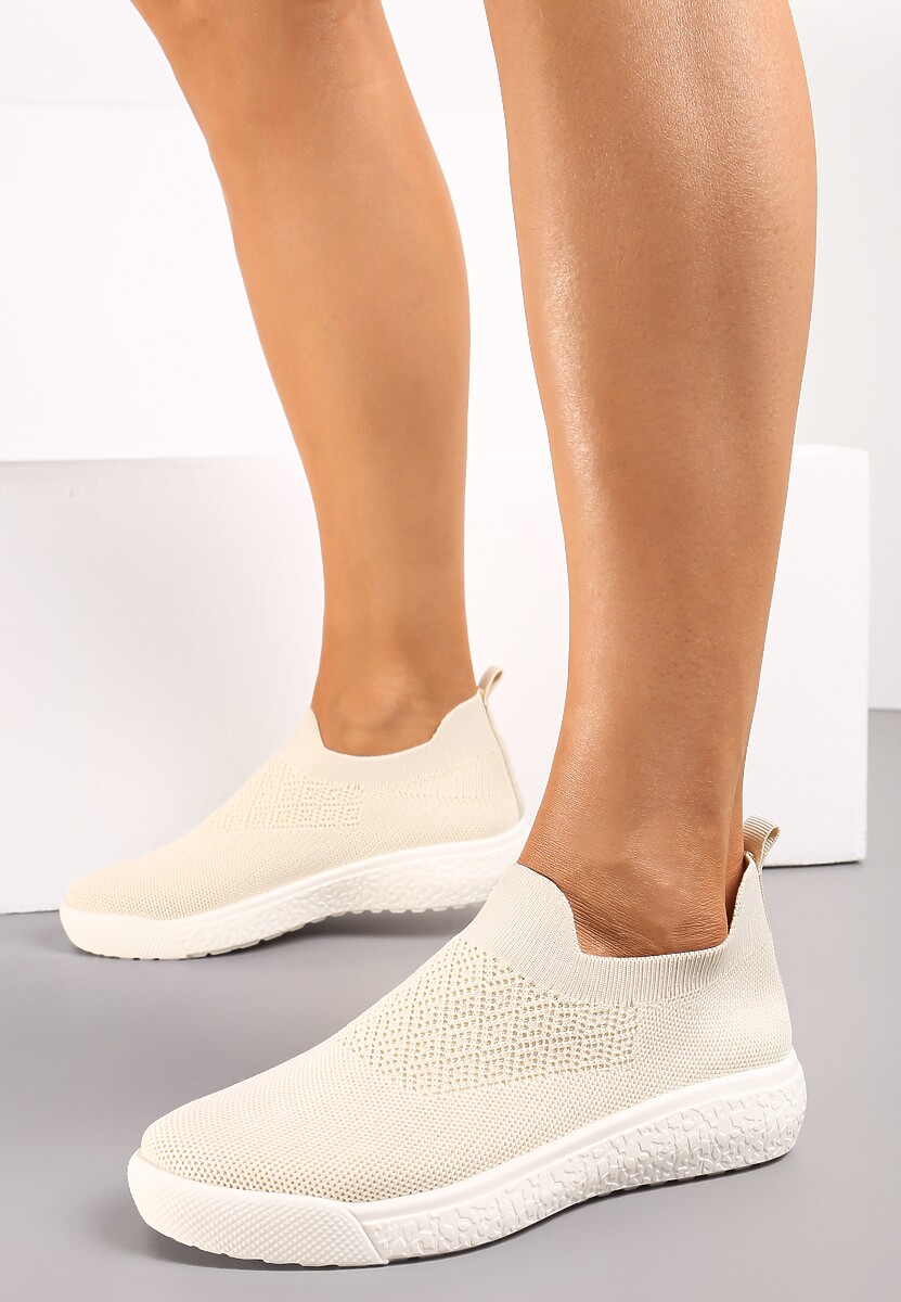 Beżowe Buty Sportowe ze Skarpetkową Cholewką i Ściągaczem Arnalli