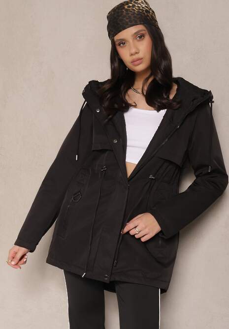 Czarna Dwustronna Kurtka o Fasonie Parki Tarisen