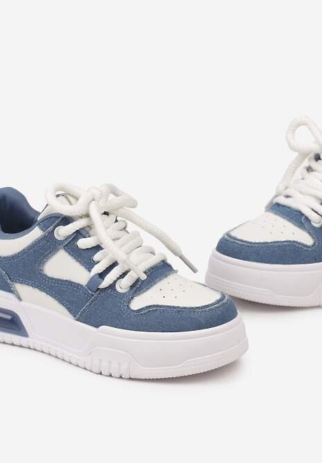Niebieskie Sneakersy na Platformie Wiązane na Grube Sznurowadła Mirilte