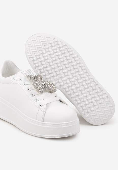 Białe Sneakersy Ozdobione Brokatowym Misiem Nevithaya